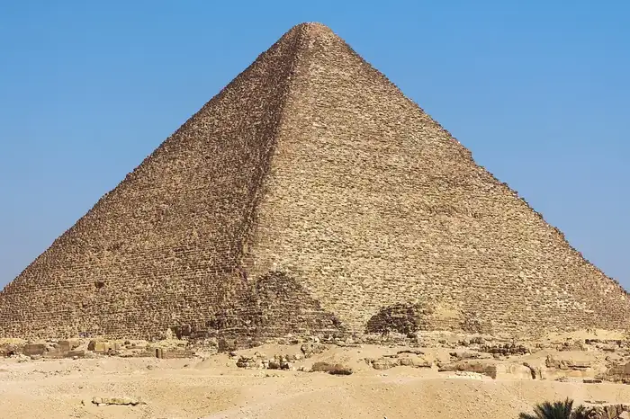 Great Pyramid of Giza beneath a clear blue sky